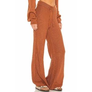 SNDYS Orange High Waist Ribbed Knit Flare Pants Wide Leg Lounge Casual Revolve